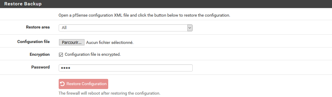 Restauration de la configuration