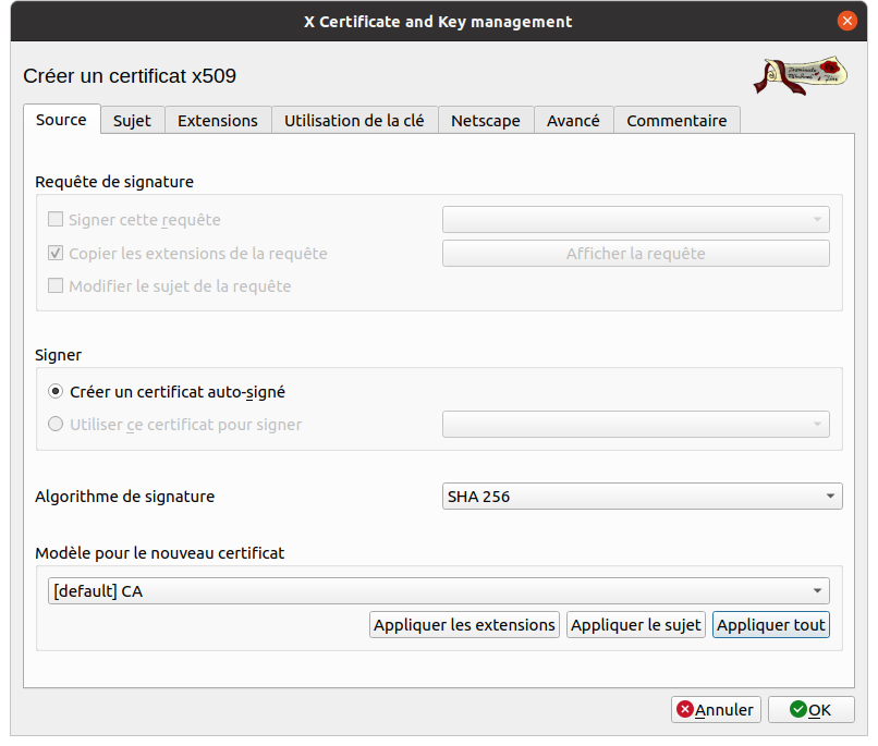 Source, type de certificat