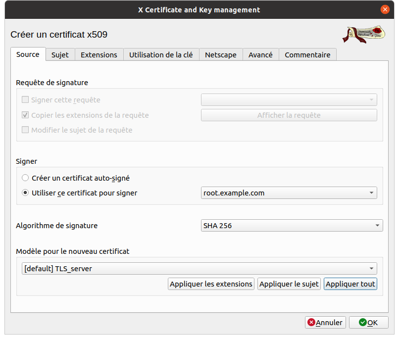 Source, type de certificat