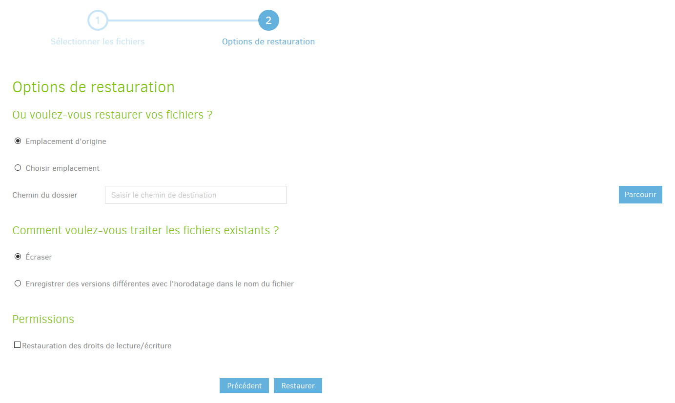 options de restauration