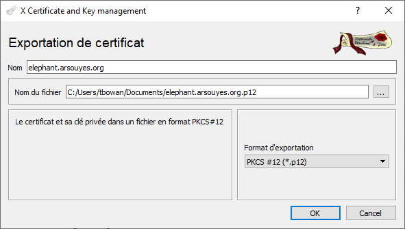 Export au format PKCS #12.