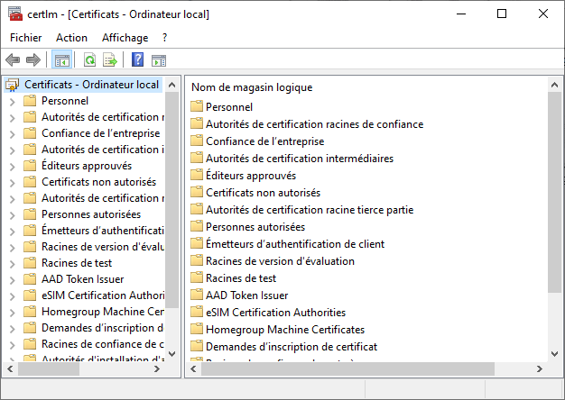 Gestionnaire du magasin des certificats de l’ordinateur local.