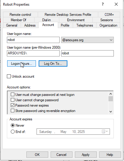 Configure logon hours.