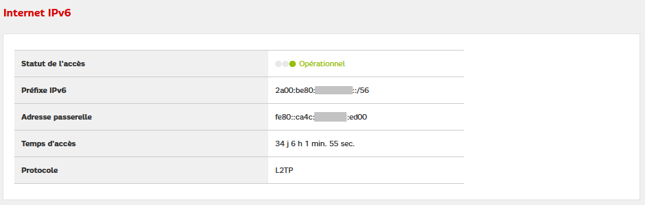 Paramètres IPv6 de la redbox