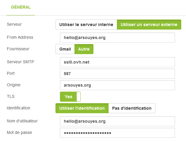 Configuration des mails