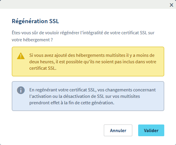 Confirmation de la génération des certificats