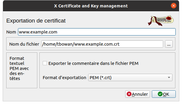 Exportation du certificat