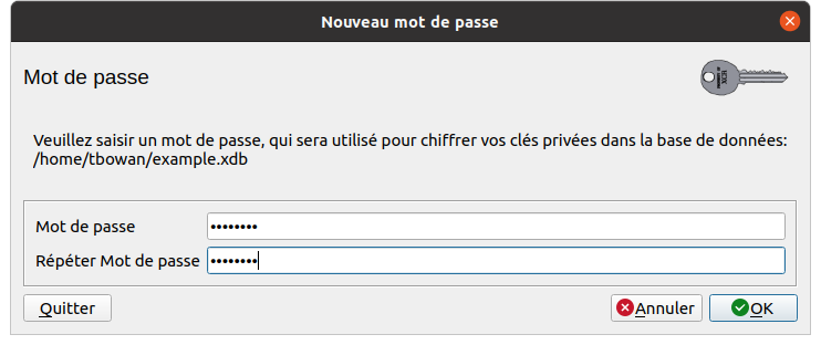 Mots de passe pour la base de données.