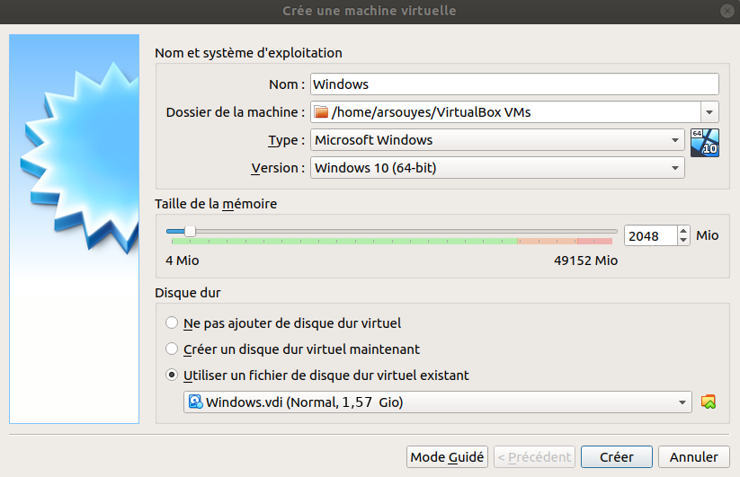 Création de la VM