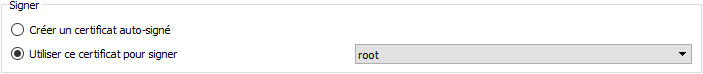 Premier onglet, choisir une CA pour signer.
