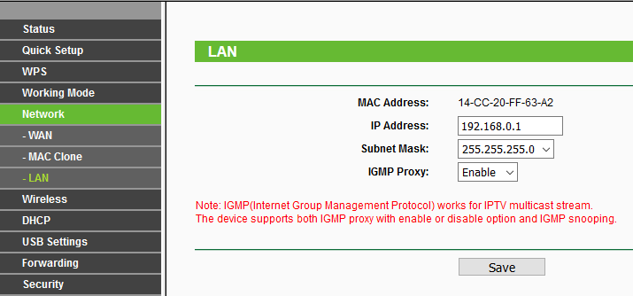 LAN Addresses setup