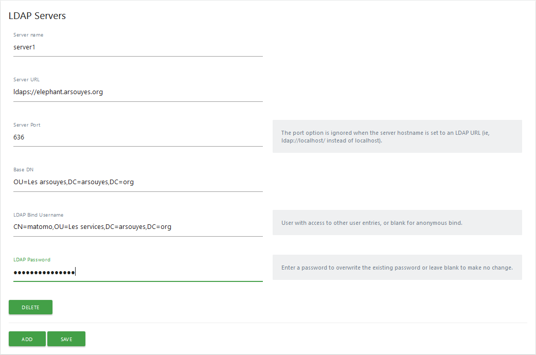 LDAP server settings