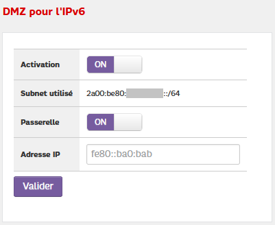 Configuration DMZ IPv6 de la redbox