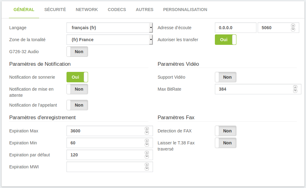 Configuration SIP