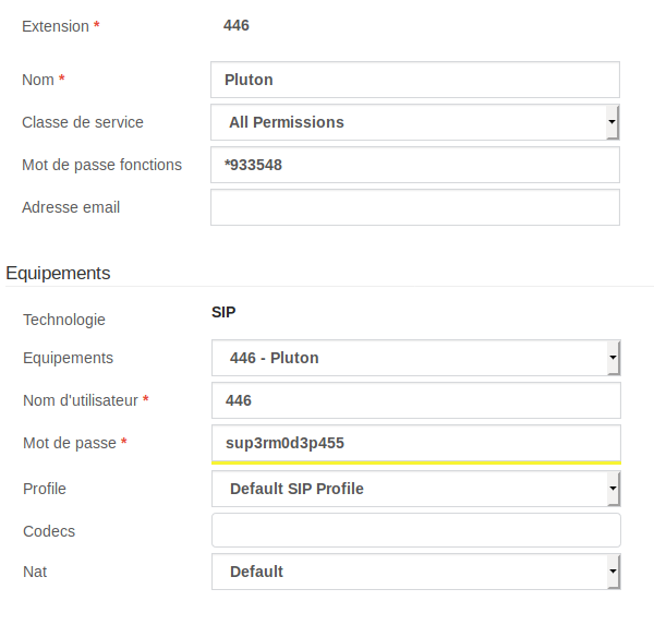 Configuration d’une extension VitalPBX