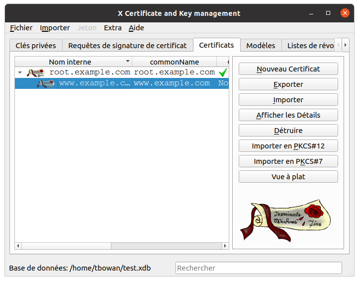 Liste des certificats