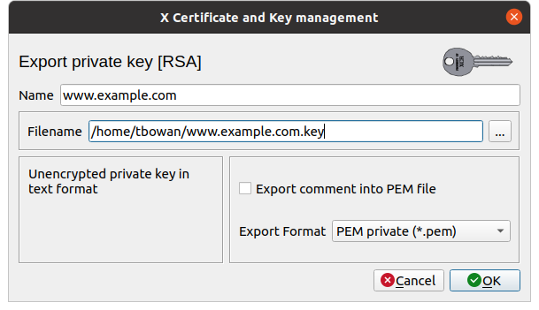 Exportation de la clé privée