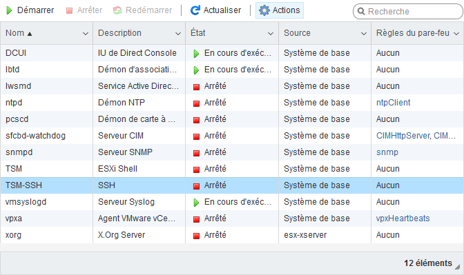 Start the SSH service (screenshot in french)