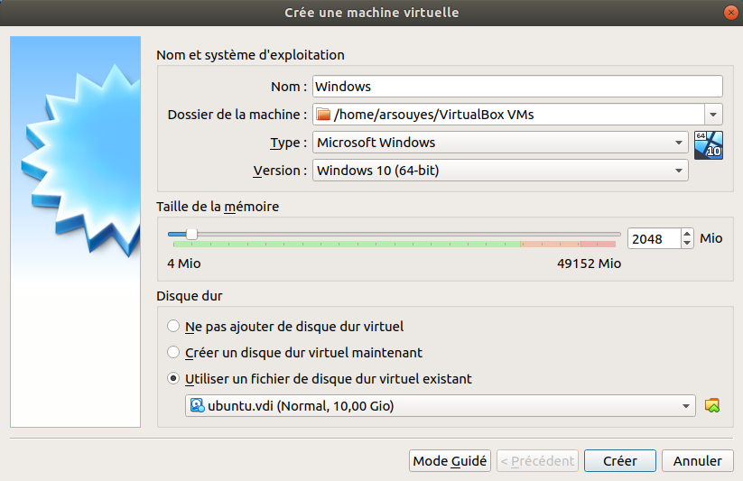 Création de la VM