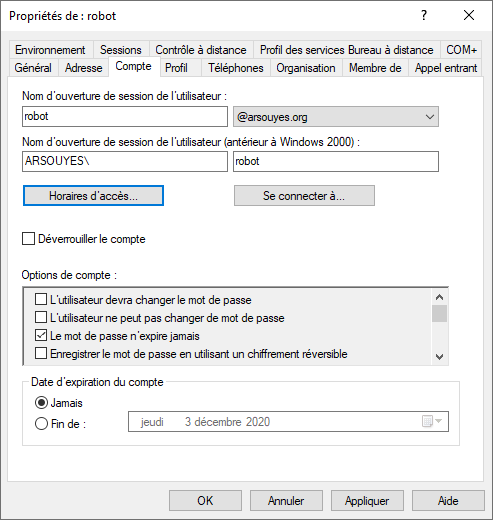 Configurer des horaires d’accès.